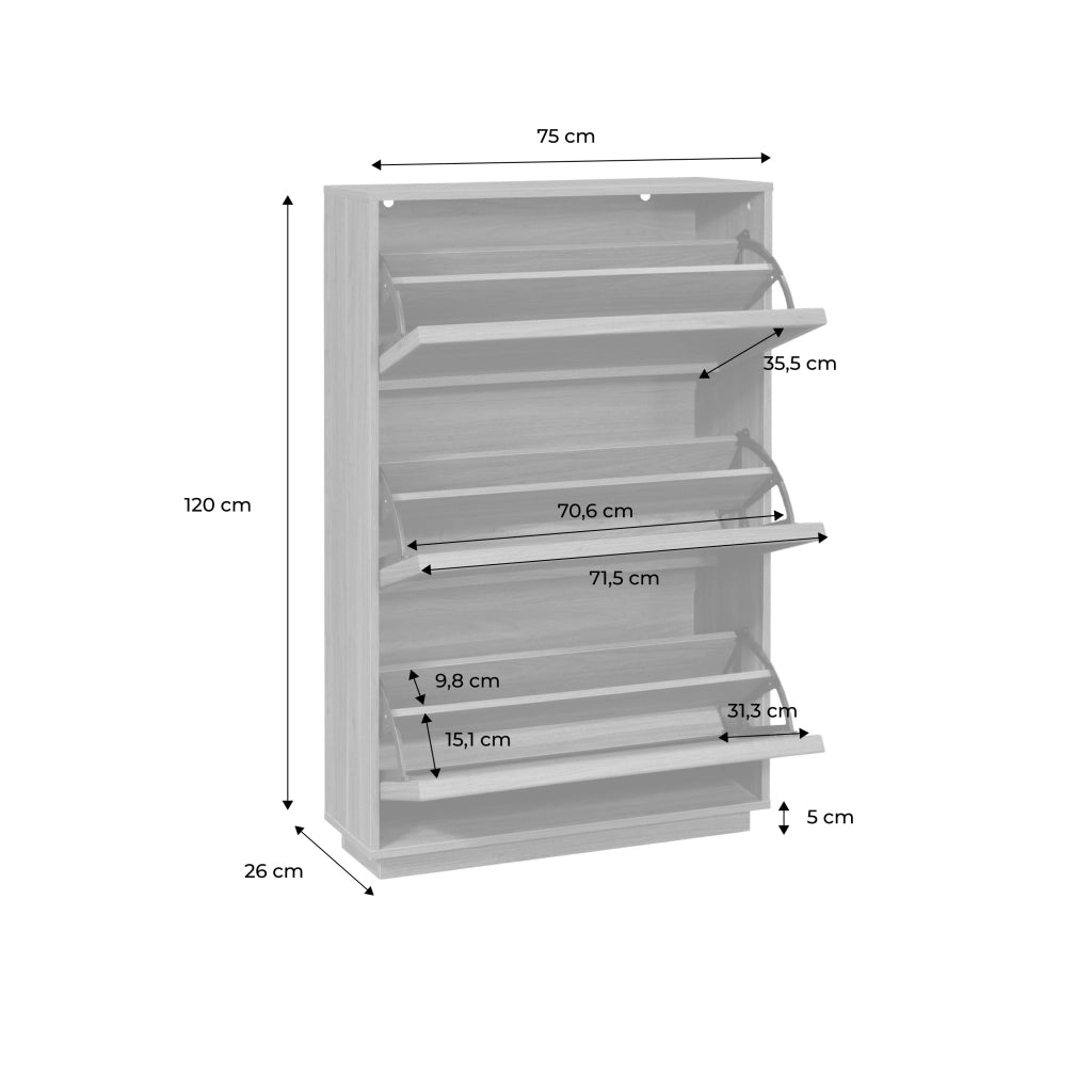 Scarpiera in legno, 3 ante, noce