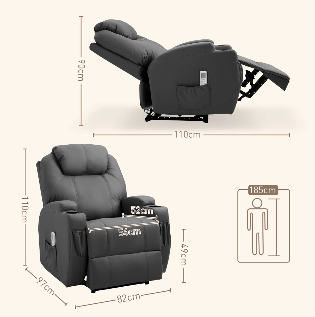 Poltrona relax massaggiante reclinabile grigio scuro