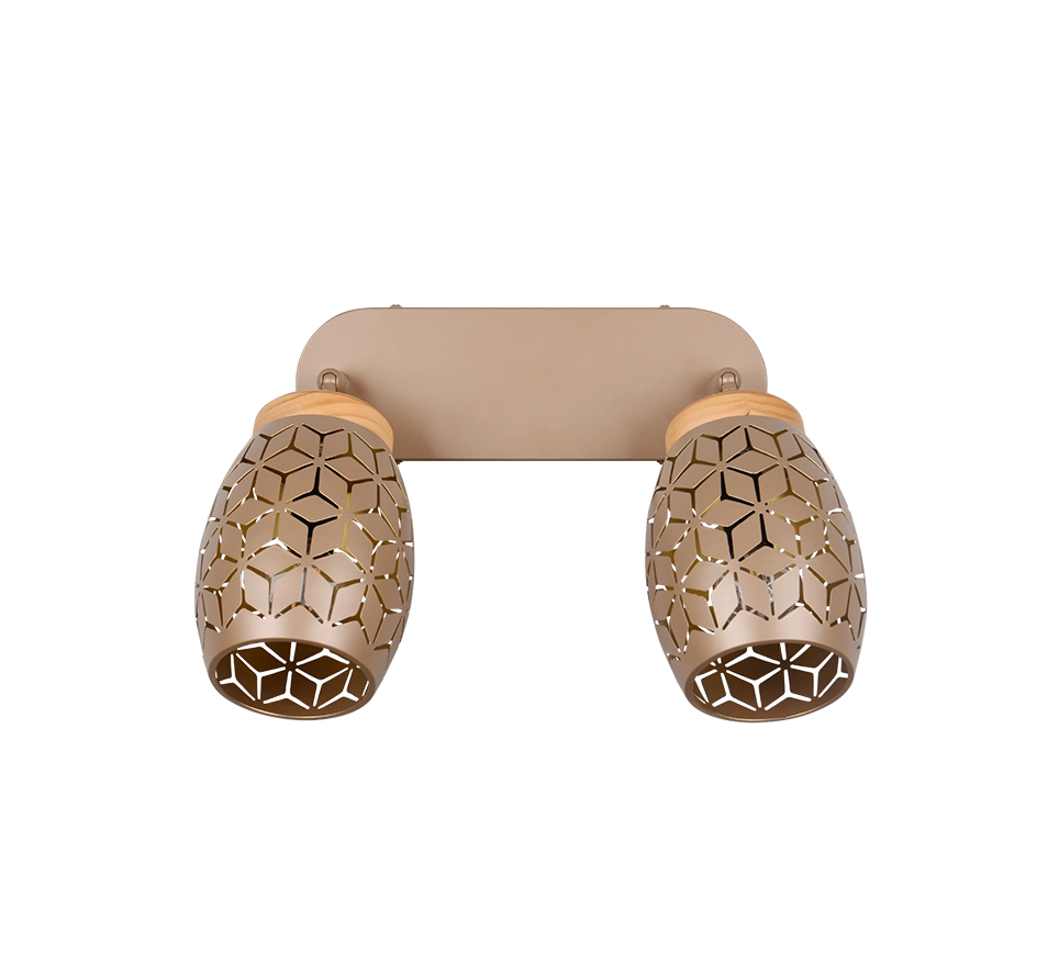Barra 2 spots, metallo, caffè e legno, L 28 cm, Bidar