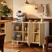 Credenza ULEVR 120x35x73,5 cm con 3 ante e 6 vani, mobile TV in MDF e pannello truciolare bianco naturale