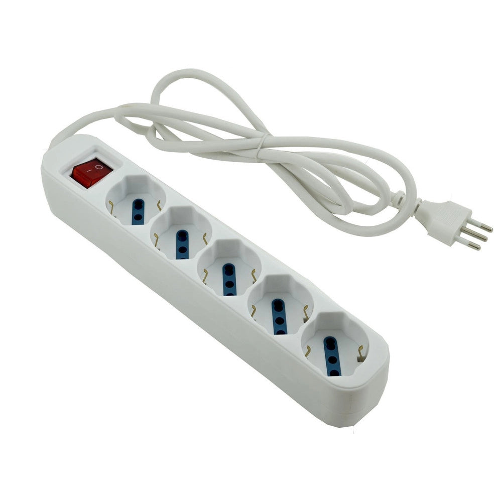 Trade Shop - Multipresa Elettrica Ciabatta 5 Ingressi Bipasso Schuko 10 16a Interruttore -