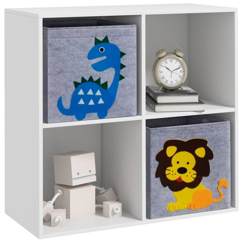 Libreria per bambini con 2 contenitori, scaffale per cameretta, scaffale per giocattoli per cameretta, bianco+grigio, 61,8 x 29,9 x 61,8 cm
