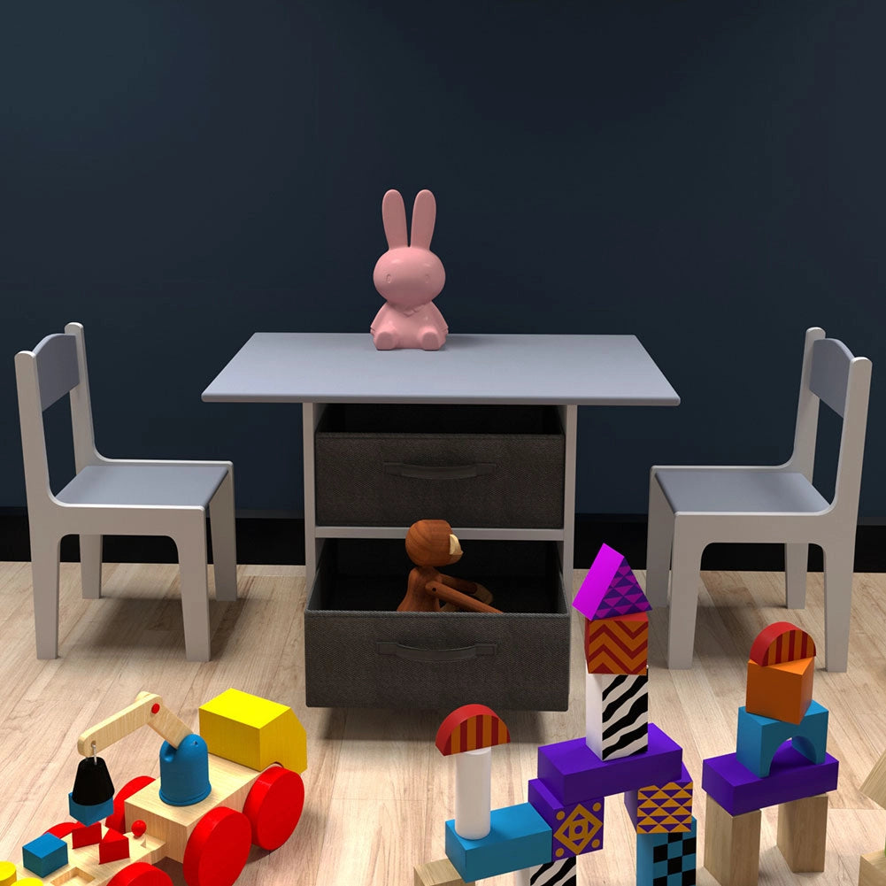 Set Tavolo e Sedie per Cameretta Bambini Piano Gioco Due Cassetti Contenitori