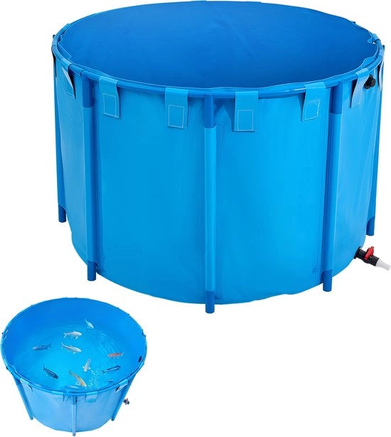 Visiera Portatile in PVC - Acquario a forma rotonda per Koi - Capacità di 1700 litri - Struttura robusta - Rubinetto di apertura - Ideale per allevare Koi e pesci gatto - Blu