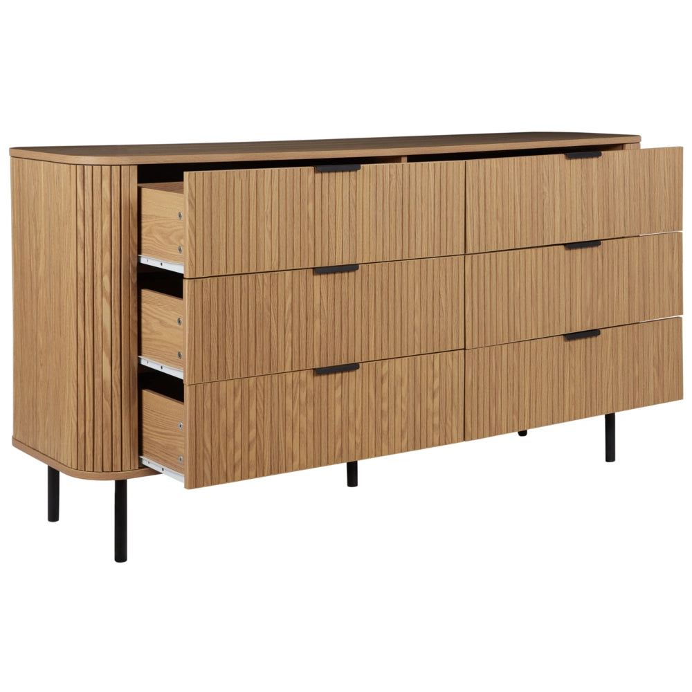 Cassettiera con 6 cassetti MDF legno chiaro gambe in metallo stile retrò