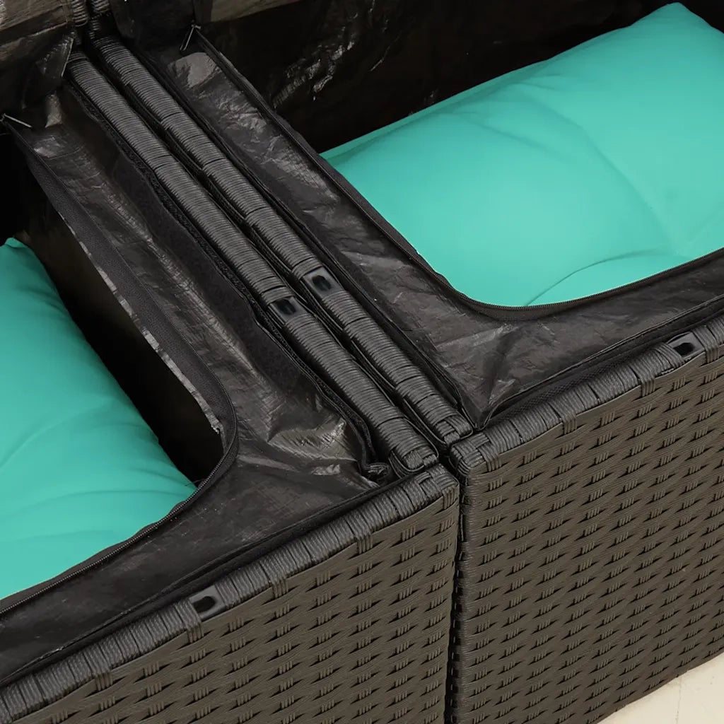 Divano da Giardino con Cuscini a 2 Posti Nero in Polyrattan 366046
