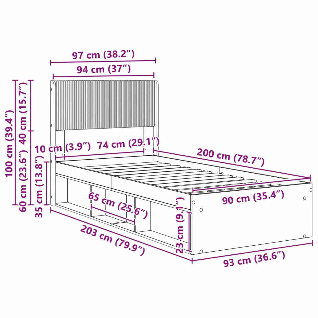Struttura del letto con stoccaggio e testata Bianco 90 x 200 cm 3414251