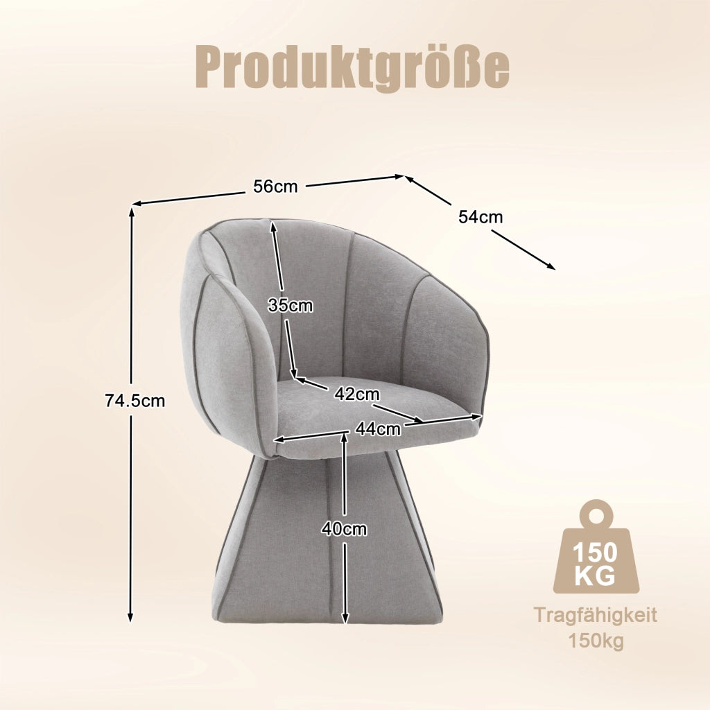 Poltrona girevole 360° con schienale alto e braccioli ergonomici per soggiorno e camera in ciniglia grigia