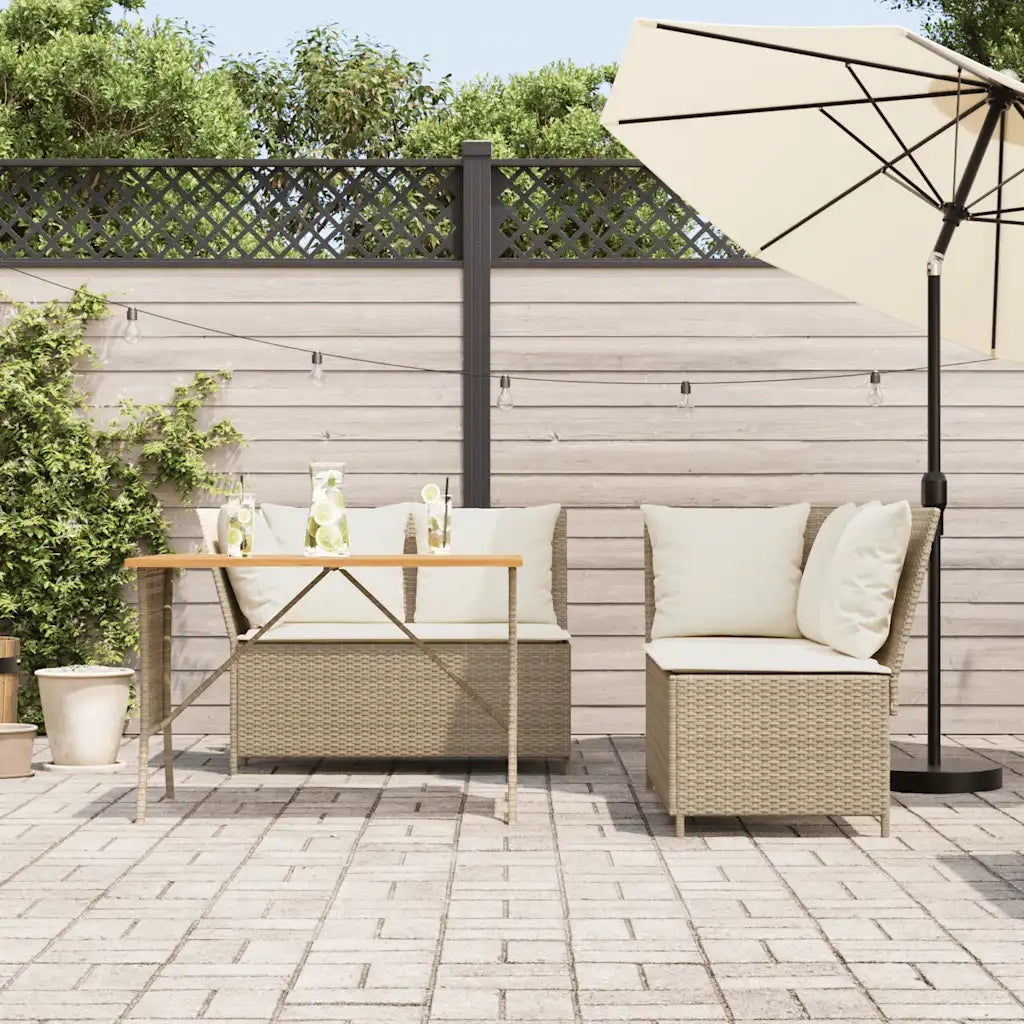 Set Divano da Giardino 3 pz | Set Salotto da Giardino con Cuscini Beige in Polyrattan
