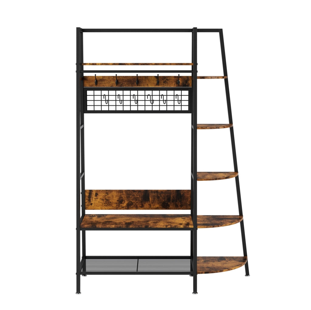 Appendiabiti Industriale Autoportante con Mensole in Legno Marrone Retro - Organizer Multiuso per Abiti e Scarpe