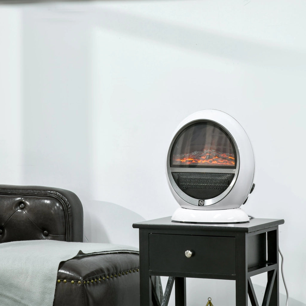 EasyComfort Camino Elettrico con Effetto Fiamma Ruotabile e Portatile, Caminetto Elettrico 1500W con Protezione da Surriscaldamento e Antiribaltamento, Copertura 10-15m², 30.5x18x35cm, Bianco