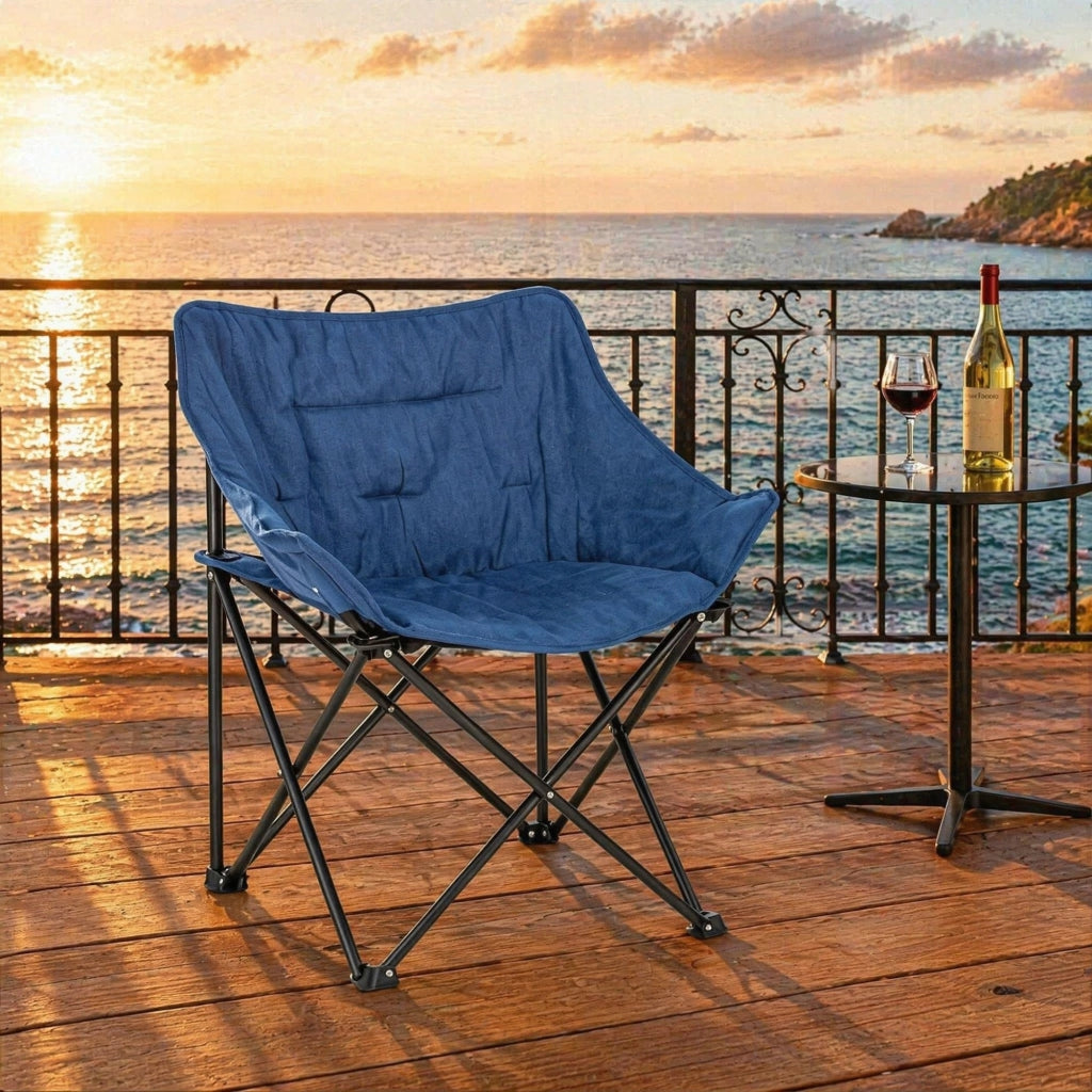 Campingstuhl pieghevole imbottito in metallo nero e blu