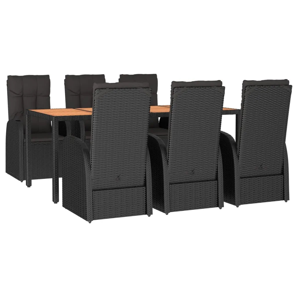 Set da Pranzo da Giardino 7 pz Nero con Cuscini in Polyrattan 3157603