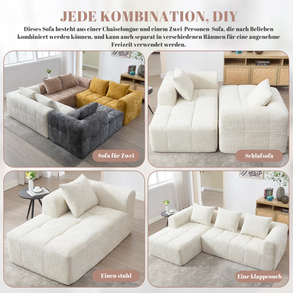 Divano ad angolo modulare 3 sedili 250 x 158 x 60 cm; meridiano; senza montaggio; cuscini 3; tasca laterale; ciniglia; beige