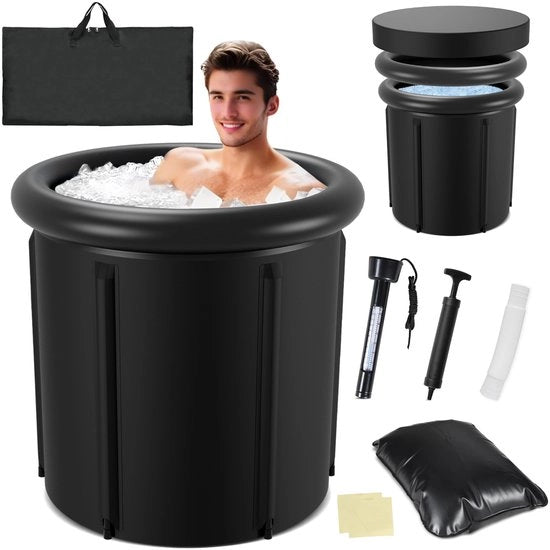 Bagno per ghiaccio (80 cm Ø), ijsbak, vasca per ghiaccio con coperchio (set completo), con copertura per piscina, materiale isolante, dispositivo di scarico