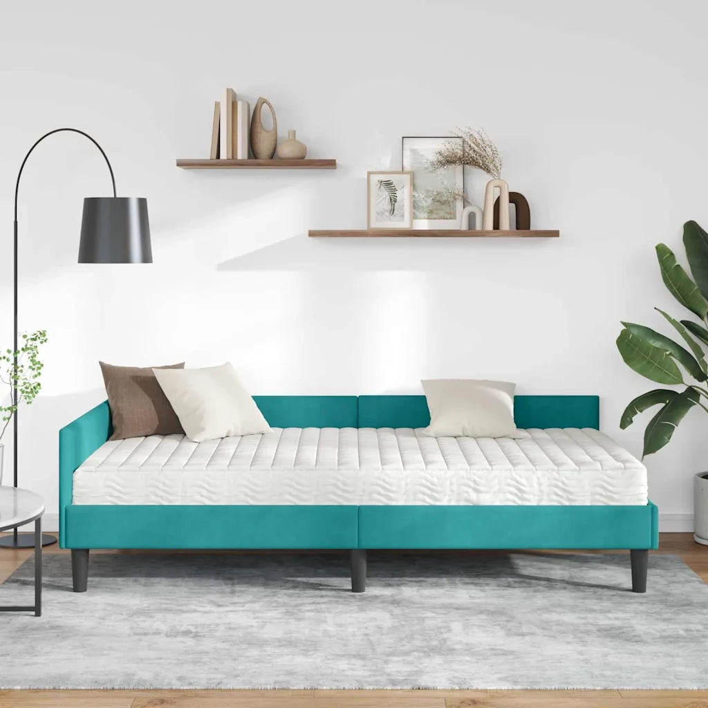 Struttura Letto Angolare con Materasso 2 pz-Giroletto con materasso Turchese Velluto 315365