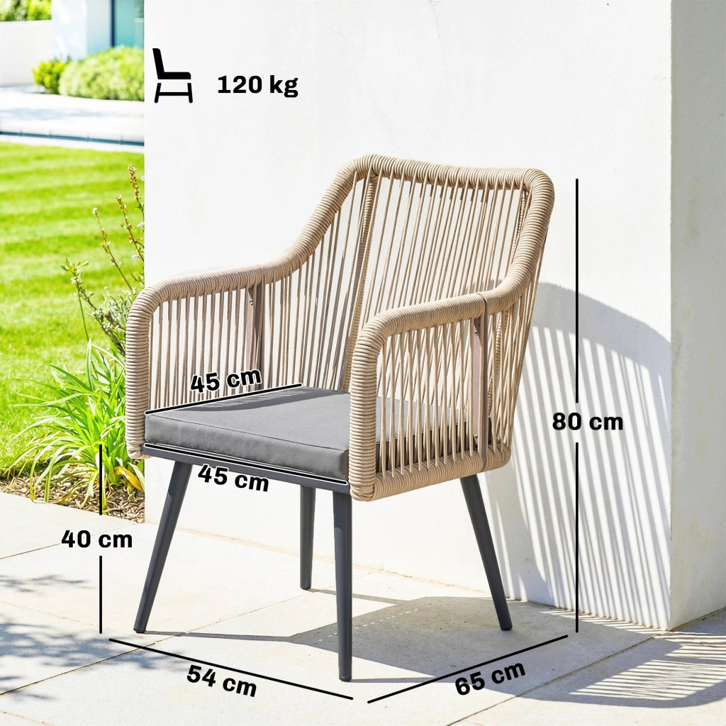 Sedia da giardino ¨C zephmum ¨C set di 2, in polyrattan e metallo, con cuscini e braccioli, 54x65x80 cm, grigio