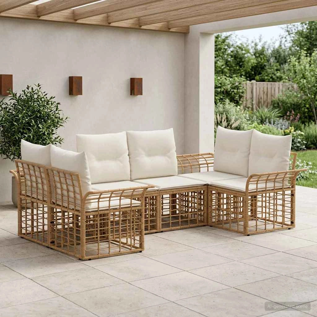 Set di divani da esterno 6 pz Naturale e Bianco Crema 3437754