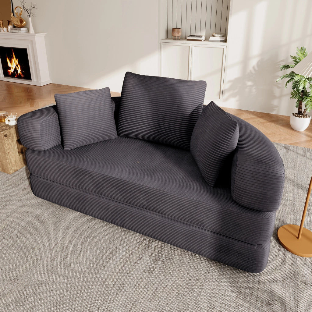 Divano letto pieghevole 2 in 1 con cuscini; 173 x 176 cm; rivestimento nero in velluto a coste
