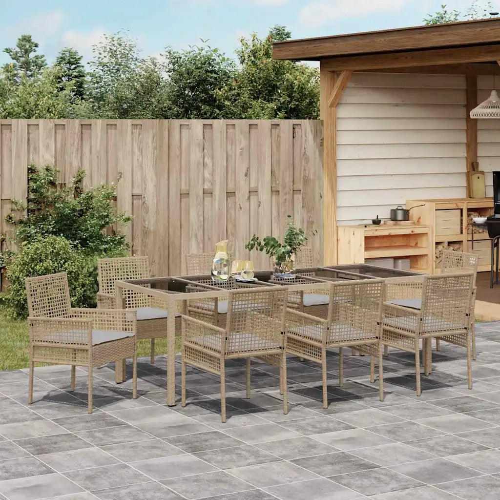 Set da Pranzo per Giardino 9 pcs Beige polyrattan 3334885