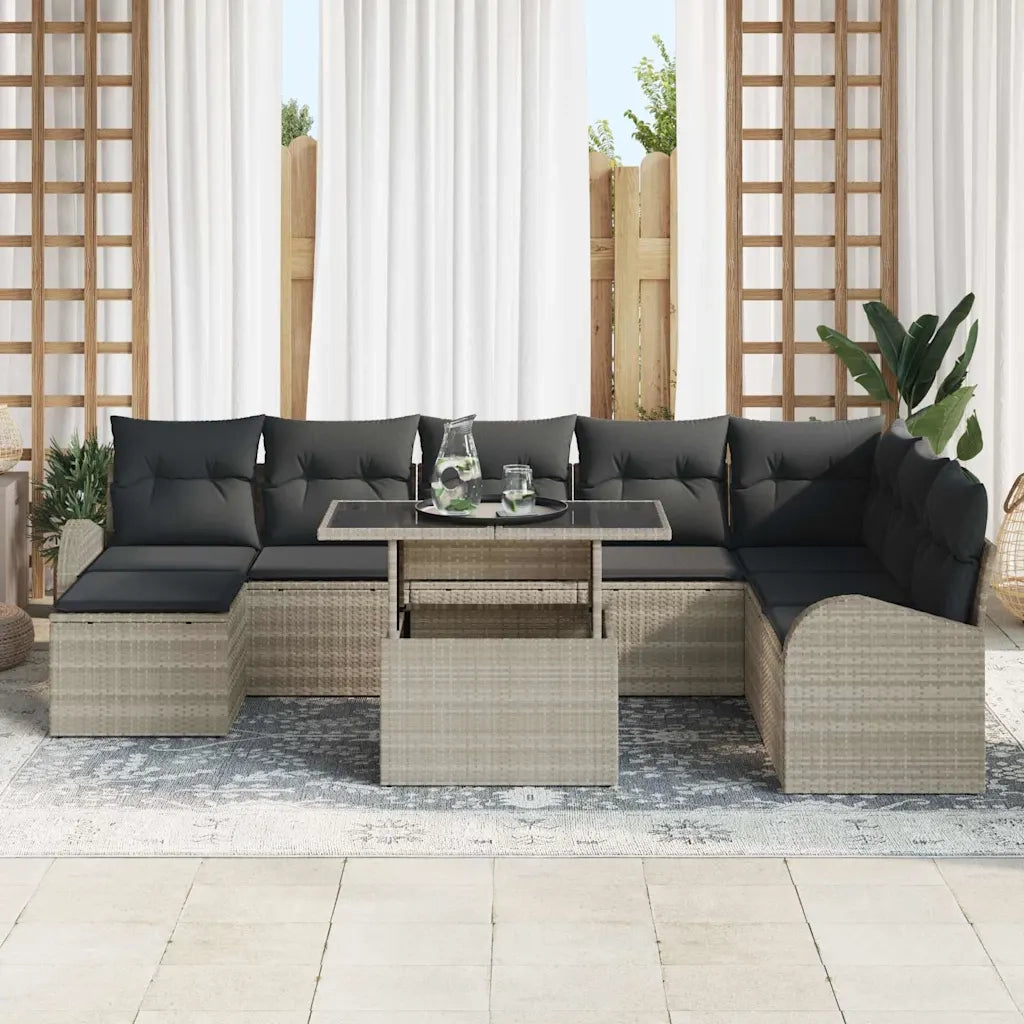 Set Divano da Giardino con cuscino 9 pcs Grigio chiaro