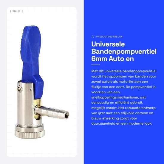 Ventile per pneumatici universale - Clip-on con connessione rapida - Gessato in acciaio - Finitura verniciata - Plastica blu - Chiusura a chiodo in acciaio - Dimensione 6mm