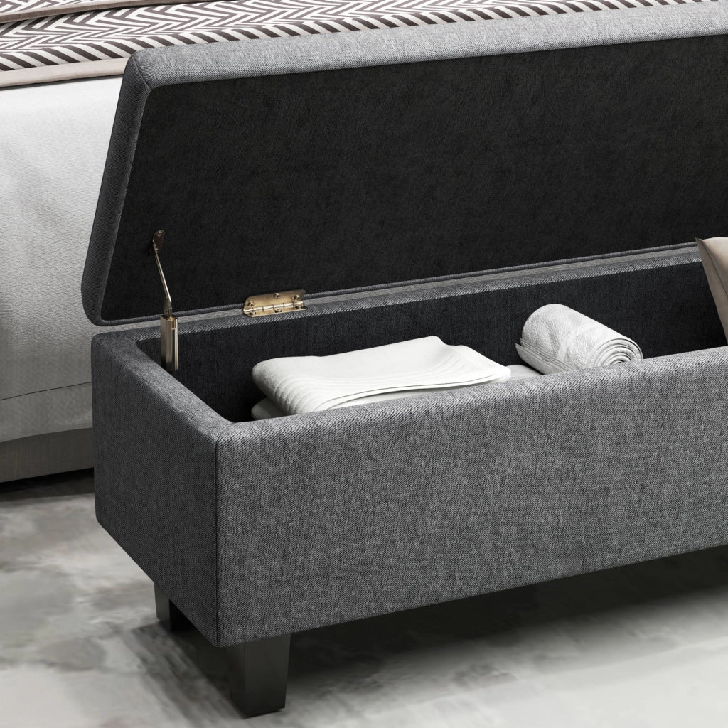 Panca imbottita con contenitore trapuntata 138 x 40 x 45 cm in lino grigio scuro