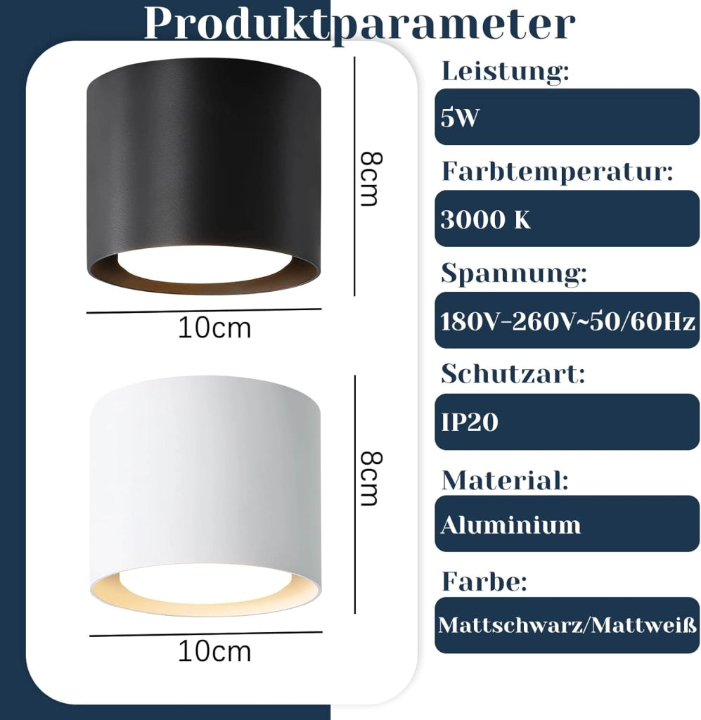 ZMH Lampada da soffitto LED moderna bianca rotonda 5W per camera letto