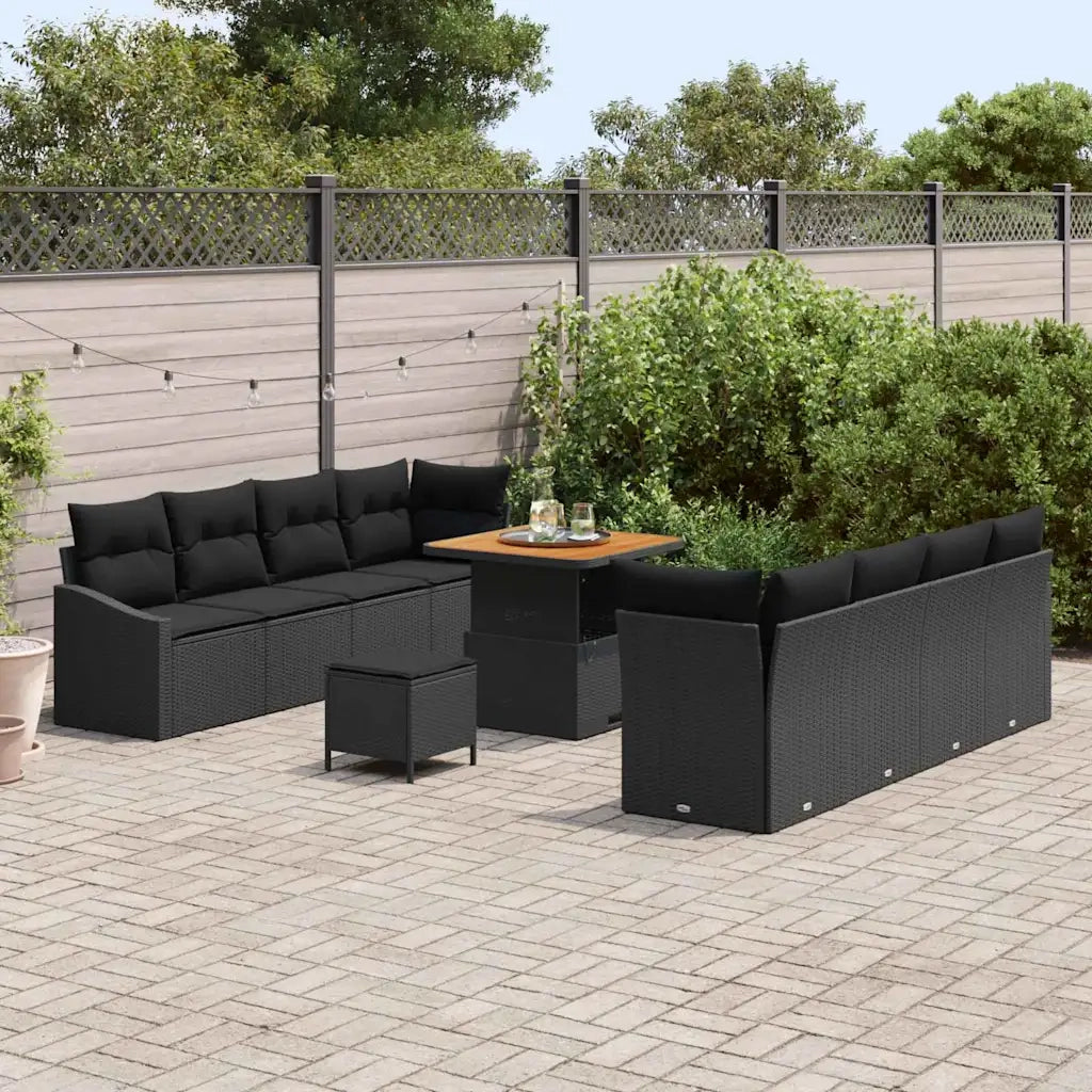 Set Divano da Giardino con cuscino 11 pcs Nero polyrattan 3362624