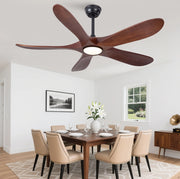 Ventilatore a soffitto 52'' con luce, telecomando, 5 pale in legno massello, 6 velocità, dimmerabile, silenzioso