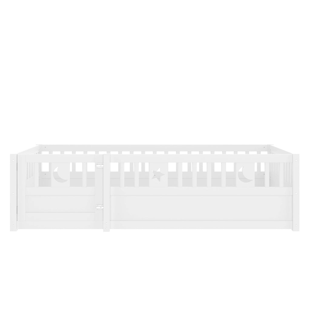 Letto per bambini 90x190 cm con spondine di sicurezza e chiusura; in pino e multistrato bianco
