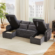 Divano letto modulare a U 4 posti con portabicchieri e contenitore; grigio