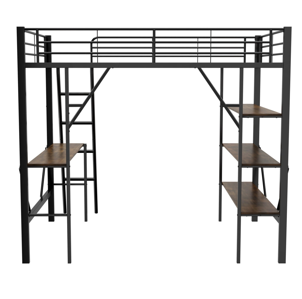 LETTO a soppalco 90x200 cm con scrivania e 3 ripiani, metallo nero