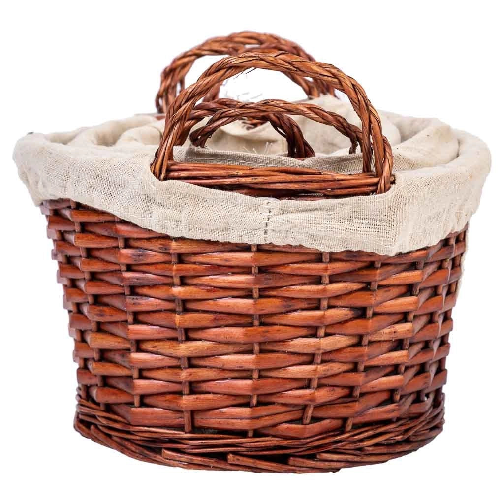 Set di 3 cestini in vimini foderati marroni