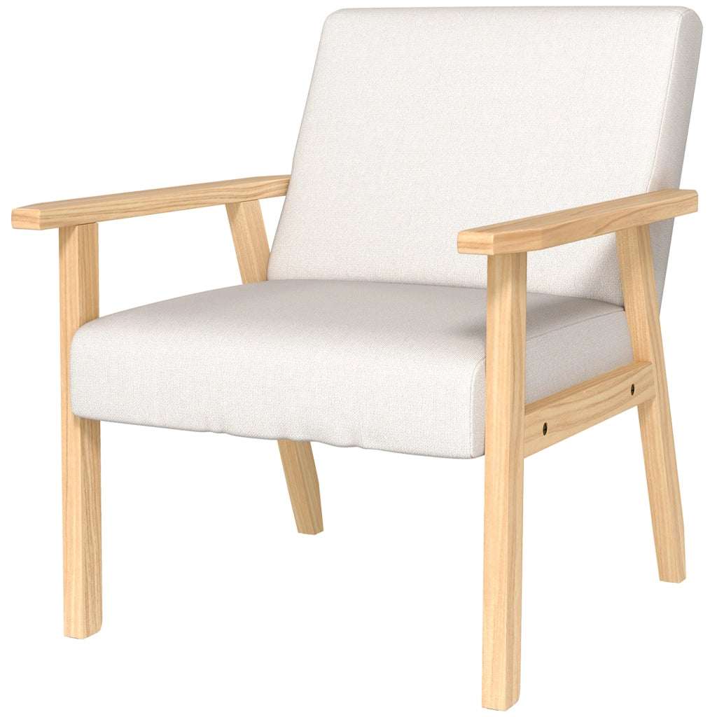 Poltrona con braccioli in tessuto effetto lino ¨C Xylo ¨C telaio legno massello crema 64x70x72 cm