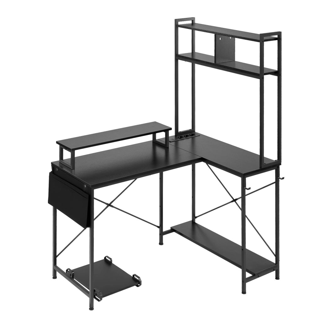 Scrivania Gaming Angolare a L Reversibile con Prese LED Ripiani e Supporto CPU Tavolo per Computer Ufficio 1200x900x1600 mm