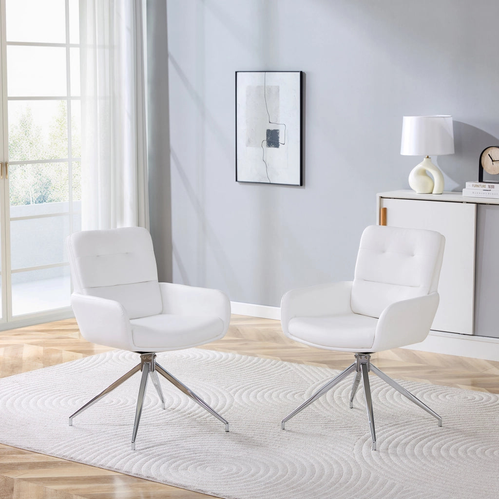 Sedie da sala da pranzo girevoli a 360 gradi set 2 con schienale imbottito in similpelle PU e metallo argento bianco