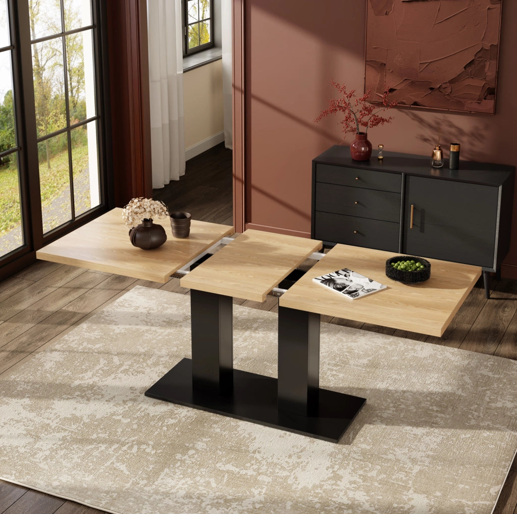 Tavolo da pranzo allungabile 140/180x70 cm, MDF, per 6-8 persone, design semplice, colore legno naturale