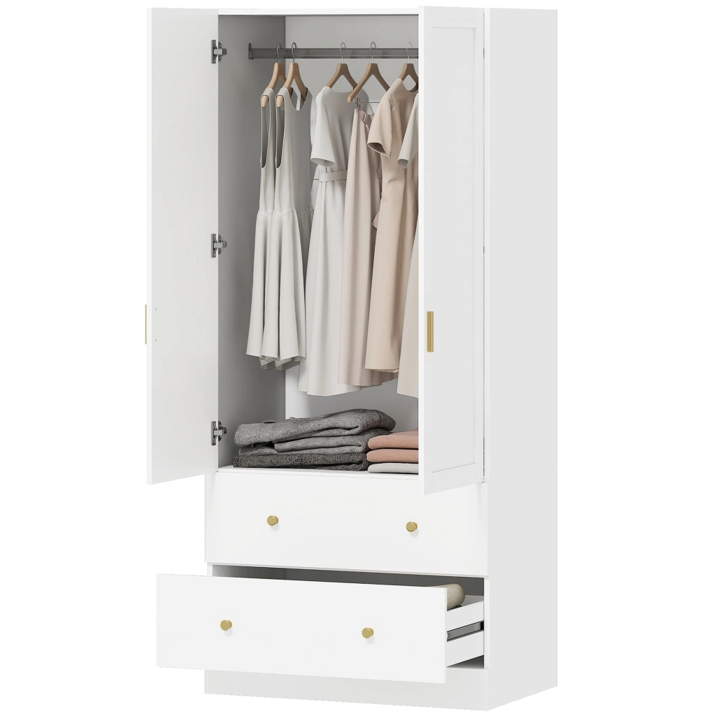 Armadio con specchio 2 ante 2 cassetti ¨C zephmum ¨C 80x50x180 cm bianco