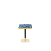 Tavolo da pranzo quadrato con base stabile, effetto marmo e bordo dorato, in MDF e metallo, blu, 60 × 60 × 74 cm