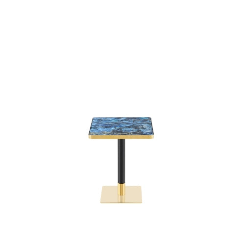 Tavolo da pranzo quadrato con base stabile, effetto marmo e bordo dorato, in MDF e metallo, blu, 60 × 60 × 74 cm