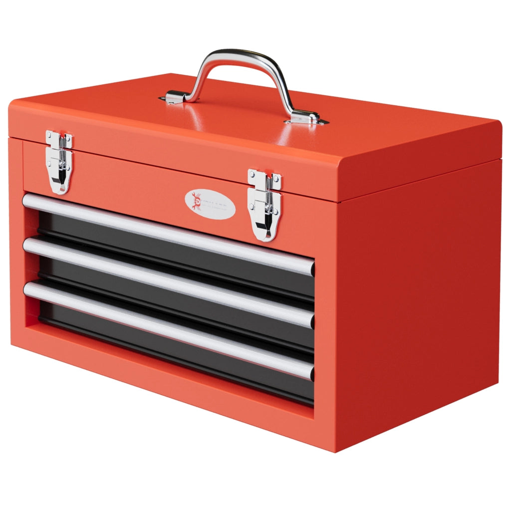 Cassetta Porta Attrezzi con 3 Cassetti e Vano Superiore in Acciaio con Maniglia, 45x24x27cm, Rosso
