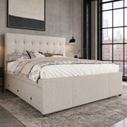 Letto imbottito matrimoniale 140 ¡Á 200 cm estraibile con tre cassetti testiera regolabile beige