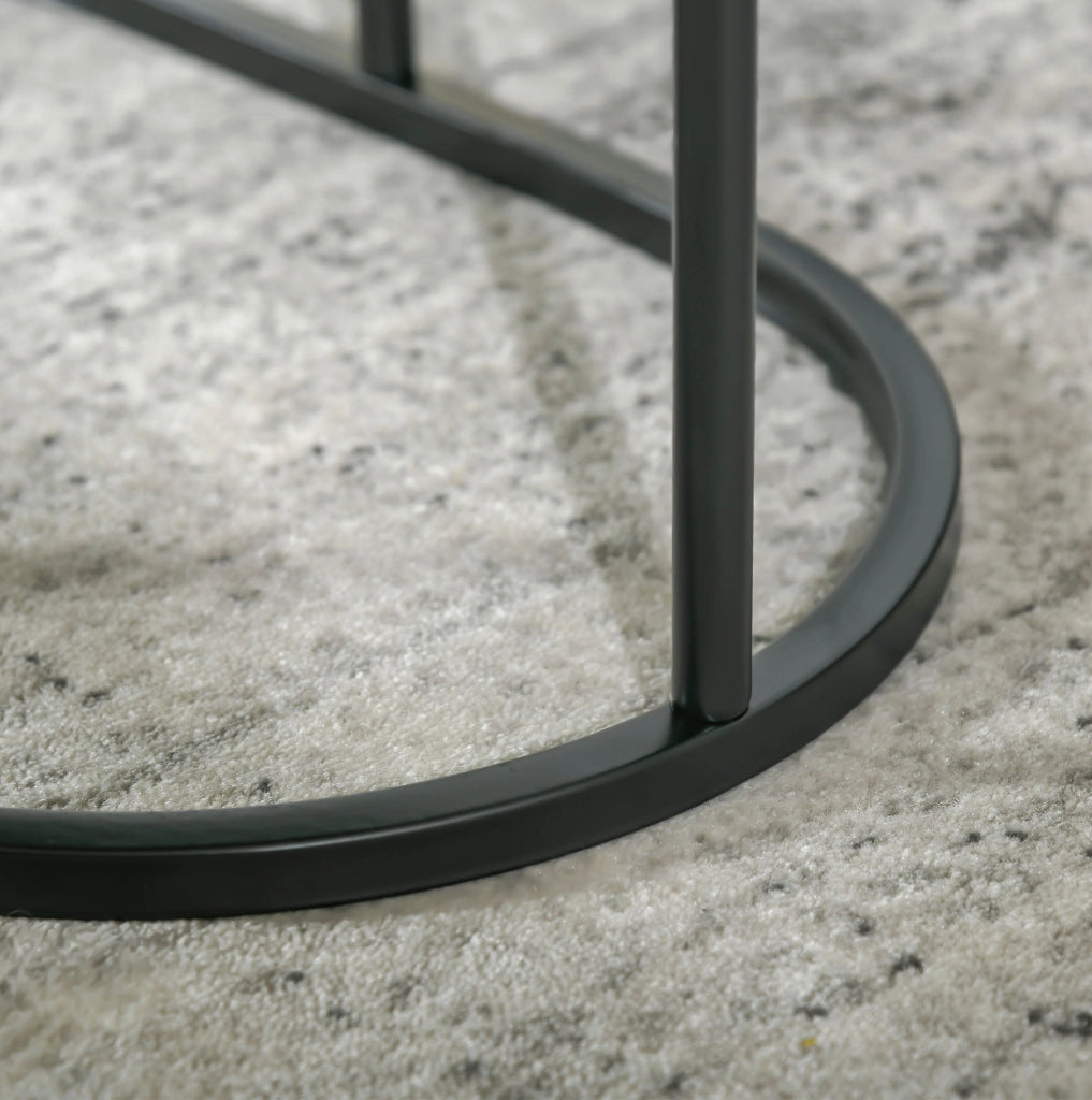 Set di 2 tavolini da salotto rotondo e ovale effetto marmo nero in MDF e acciaio impilabili