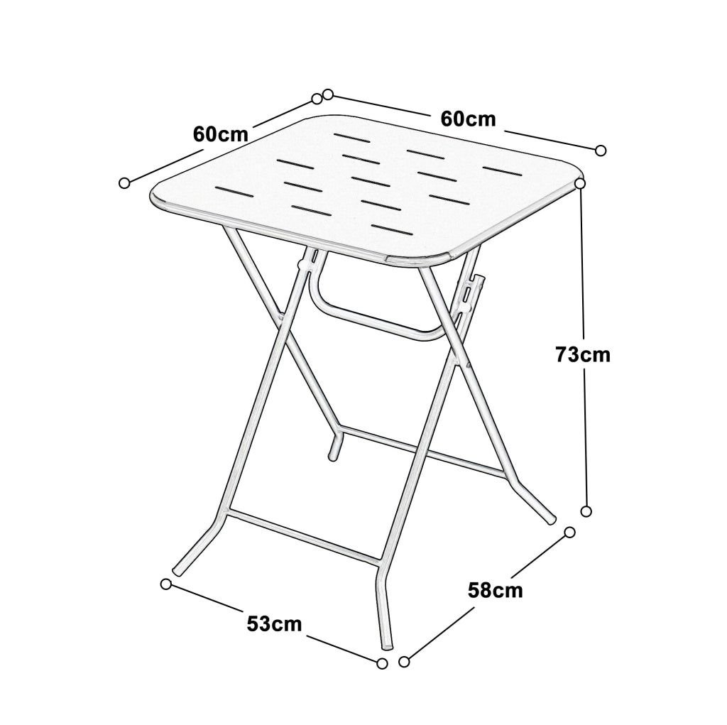 Set bistrot pieghevole 3 pezzi 60x60 cm bianco in acciaio per 2 persone