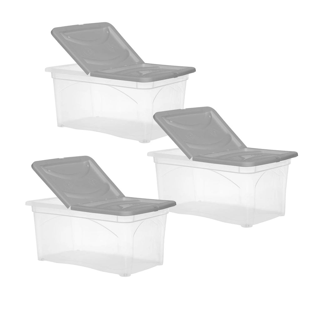 SET 3 PZ BOX PORTA INDUMENTI CON RUOTE DIMENSIONI 60X40X28CM E COPERCHIO GRIGIO