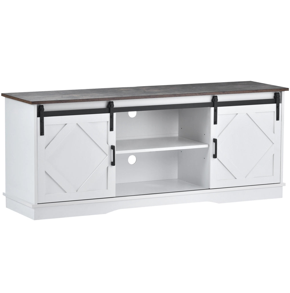 Mobile TV in truciolato 150x40x60 cm con ante scorrevoli stile rustico bianco e marrone