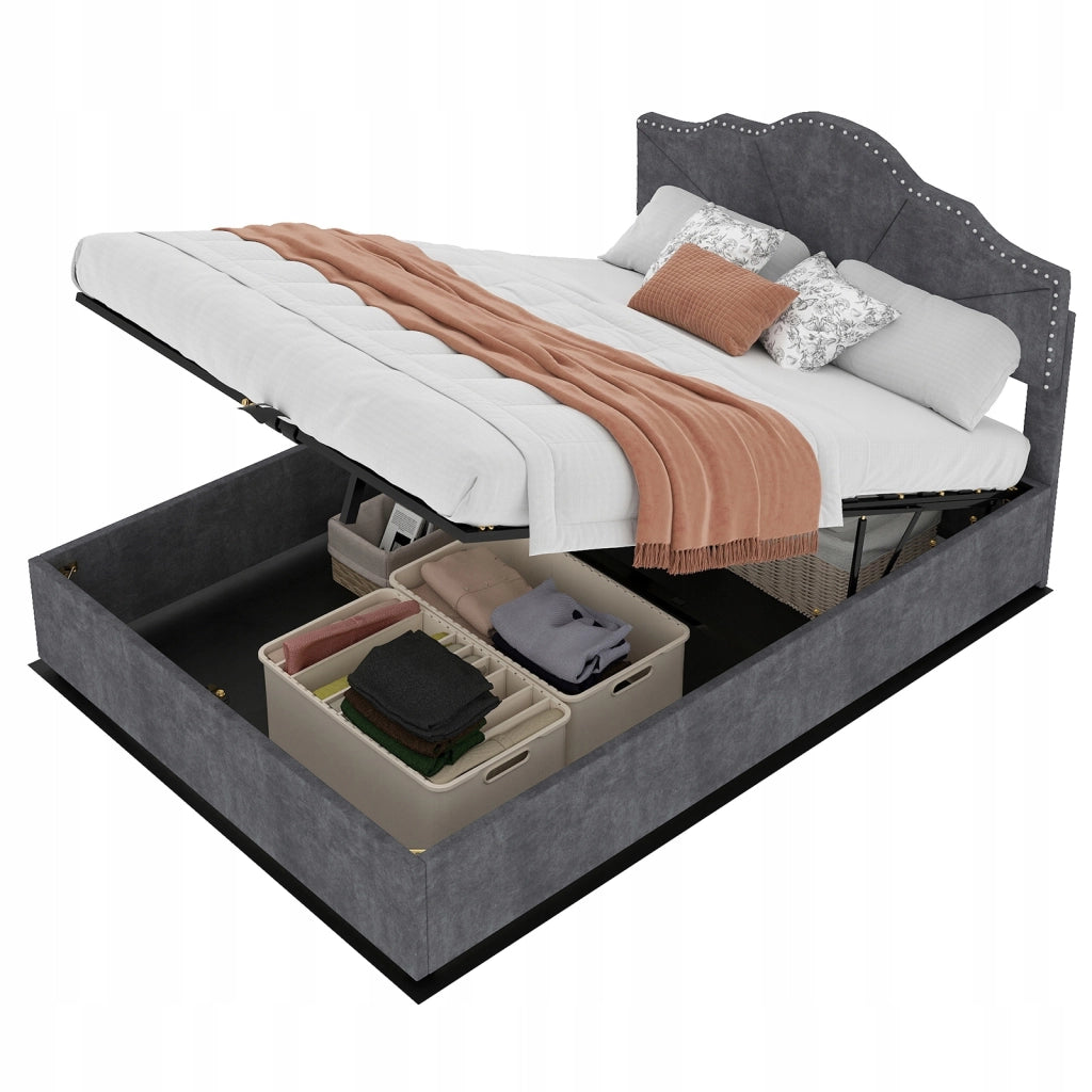 Letto imbottito 160x200 grigio con base sollevabile - Xylo