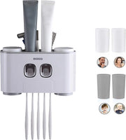 Set di Dispensatori di Pasta Dentale Automatici e Ombrellino per Spazzolini da Denti, con 2 Dispensatori di Pasta Dentale, 4 Cucchiai e 5 Alloggiamenti per Spazzolini da Denti, adatto per Bambini e Adulti (Grigio)