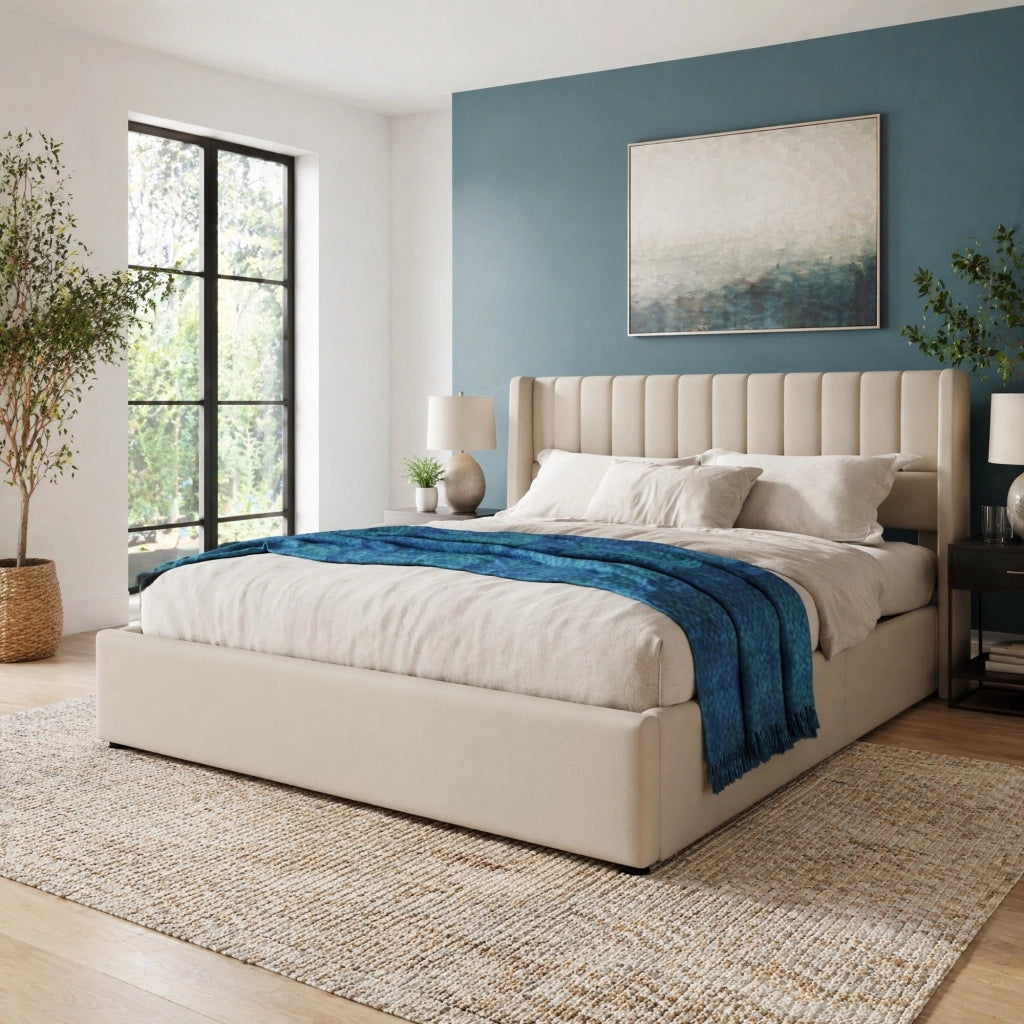 Letto contenitore idraulico 140x200 cm con testiera imbottita
